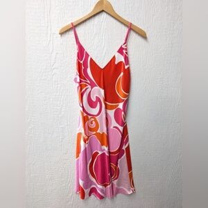 Bright Pink & Orange Swirl Slip Dress